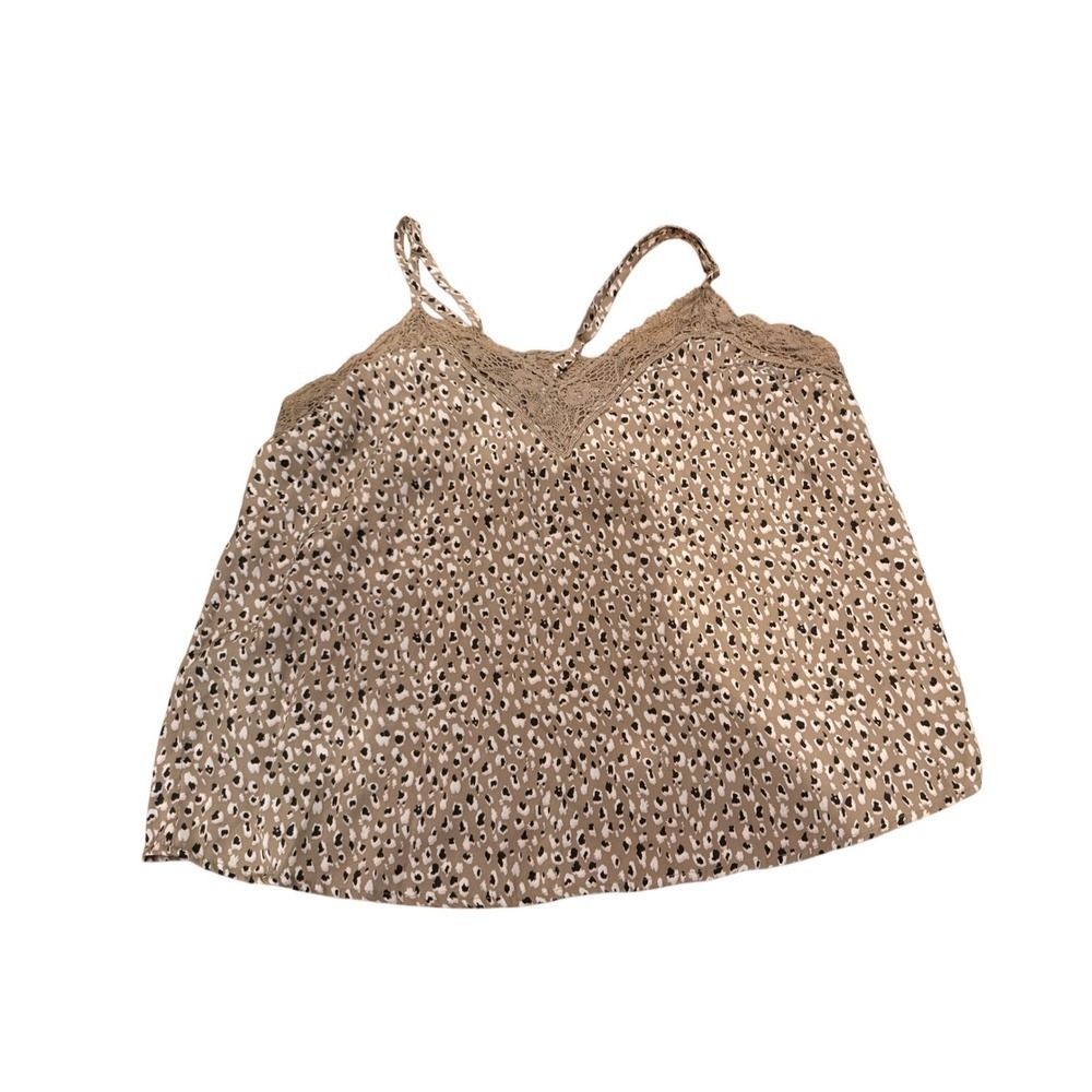 Aerie Leopard Print Lace Trim Camisole Tank Top Tan Black XL